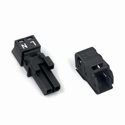 Socket, with strain relief housing, 2-pole, Cod. A