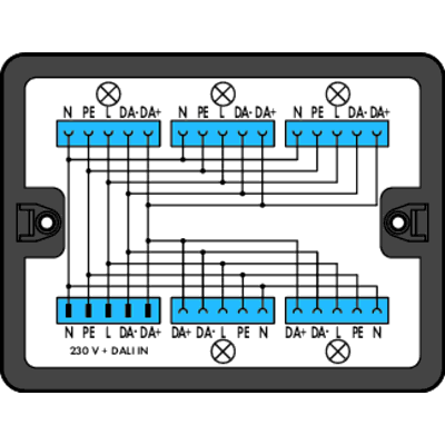 Distribution box, DALI, 1 input, 5 outputs, Cod. I, MIDI