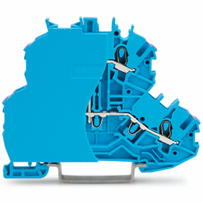 Borna de doble piso, Borna de paso para 4 conductores, con placa final, Neutro, sin porta-etiquetas, Apropiado para aplicaciones Ex i, puenteo interno, Introducción del conductor con impresión violeta, para carril DIN 35 x 15 y 35 x 7,5, Push-in CAGE CLAMP®