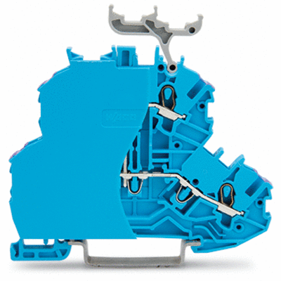 Borna de doble piso, Borna de paso para 4 conductores, con placa final, Neutro, con porta-etiquetas, Apropiado para aplicaciones Ex i, puenteo interno, Introducción del conductor con impresión violeta, para carril DIN 35 x 15 y 35 x 7,5, Push-in CAGE CLAMP®