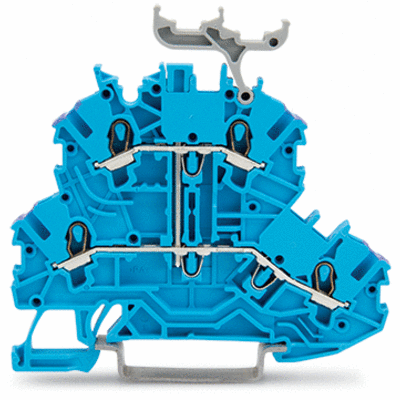 Borna de doble piso, Borna de paso para 4 conductores, Neutro, con porta-etiquetas, Apropiado para aplicaciones Ex i, puenteo interno, Introducción del conductor con impresión violeta, para carril DIN 35 x 15 y 35 x 7,5, Push-in CAGE CLAMP®