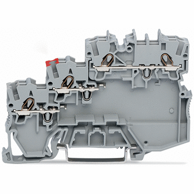 3-conductor actuator supply terminal block, for NPN-(low-side) switching actuators, with ground connection via push-in type jumper bars, with colored conductor entries, 1 mm², Push-in CAGE CLAMP®