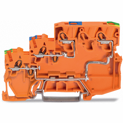 Borna de alimentación de actuadores, 3 conductores, para actuadores de conmutación (positiva) PNP, con contacto a tierra directo, con entradas de cond.impresas en colores, 2,5 mm², Push-in CAGE CLAMP®