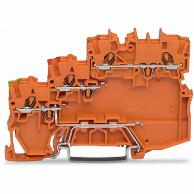 Borna de alimentación de actuadores, 3 conductores, para actuadores de conmutación (negativa) PNP, con contacto a tierra directo, con entradas de cond.impresas en colores, 1 mm², Push-in CAGE CLAMP®