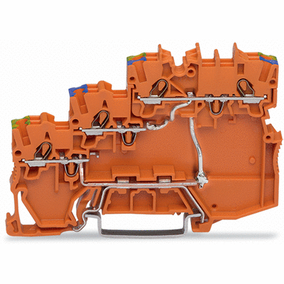 Borna de alimentación de actuadores, 3 conductores, para actuadores de conmutación (positiva) PNP, con contacto a tierra directo, con entradas de cond.impresas en colores, 1 mm², Push-in CAGE CLAMP®