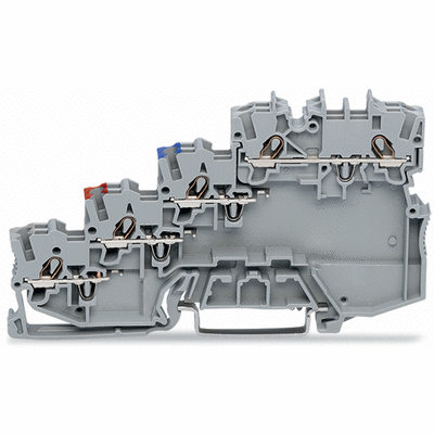 4-conductor sensor terminal block, with ground connection via push-in type jumper bars, with colored conductor entries, 1 mm², Push-in CAGE CLAMP®
