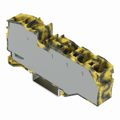 Distribution terminal block, with operating slots, 1 x 16 mm² / 6 x 4 mm², with integrated end plate, suitable for Ex e II applications, side and center marking, for DIN-rail 35 x 15 and 35 x 7.5, Push-in CAGE CLAMP®