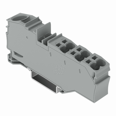 Distribution terminal block, with operating slots, 1 x 16 mm² / 6 x 4 mm², with integrated end plate, suitable for Ex e II applications, side and center marking, for DIN-rail 35 x 15 and 35 x 7.5, Push-in CAGE CLAMP®