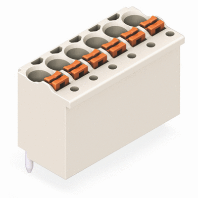 Connettore femmina 1 cond. THR. dritt., pulsante, Push-in CAGE CLAMP®, 1.5 mm², Passo pin 3.5 mm, Pin a saldare 1 mm Ø, Contatti placcati argento, in imballaggio tape-and-reel