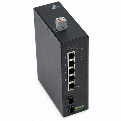 Industrial-ECO-Switch, 5-port 1000Base-T, 2-Slot 1000BASE-SX/LX, Extended temperature range, 4 * Power over Ethernet