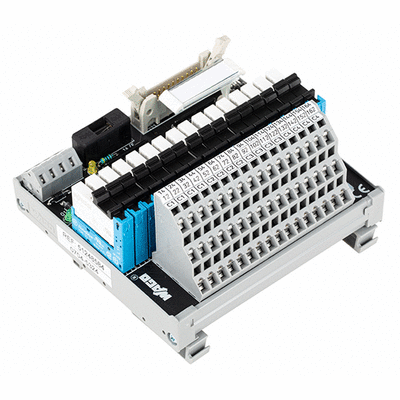 Interface module for system wiring, Pluggable connector per DIN 41651, Male connector, 20-pole, 16-channel relay output, 1 make contact, Double-deck PCB terminal blocks, with output fuse, in mounting carrier