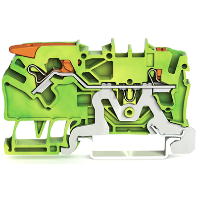 2-conductor ground terminal block, with lever and push-button, 2.5 mm², with test port, side and center marking, for DIN-rail 35 x 15 and 35 x 7.5, Push-in CAGE CLAMP®