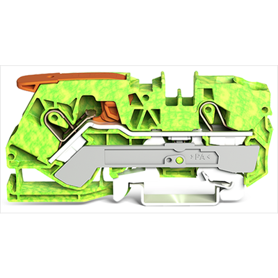 2-conductor ground terminal block, 10 mm², with test port, side and center marking, for DIN-rail 35 x 15 and 35 x 7.5, Push-in CAGE CLAMP®