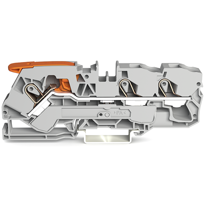 3-conductor through terminal block, with lever and Push-in CAGE CLAMP®, 10 mm², with test port, side and center marking, for DIN-rail 35 x 15 and 35 x 7.5, Push-in CAGE CLAMP®