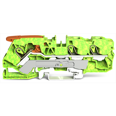 3-conductor ground terminal block, 10 mm², with test port, side and center marking, for DIN-rail 35 x 15 and 35 x 7.5, Push-in CAGE CLAMP®