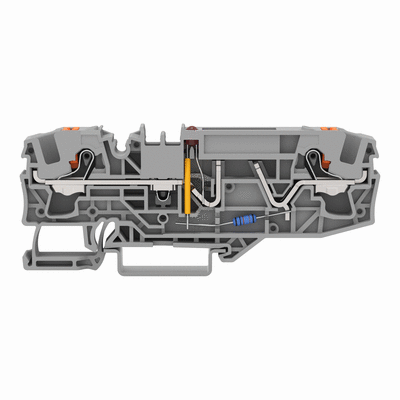 Morsetto con fusibile per 2 conduttori, per fusibili a lama da automobile, con opzione per prova, con pulsante, con indicazione di fusibile guasto con LED, 24 V, per guida DIN 35 x 15 e 35 x 7.5, 6 mm², Push-in CAGE CLAMP®