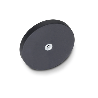 Retaining magnets, disc-shaped, with female thread, with rubber jacket
