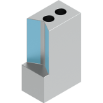 Gripper finger with inwardly stepped gripping surface and vertical prism