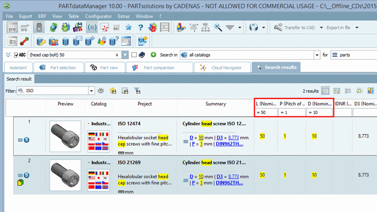 Columns with used variable filter are automatically positioned in the front.