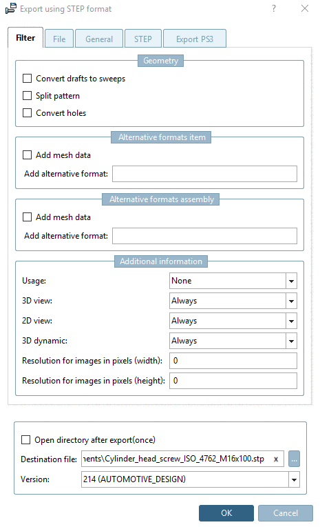 Exemplarily "Export using STEP format"