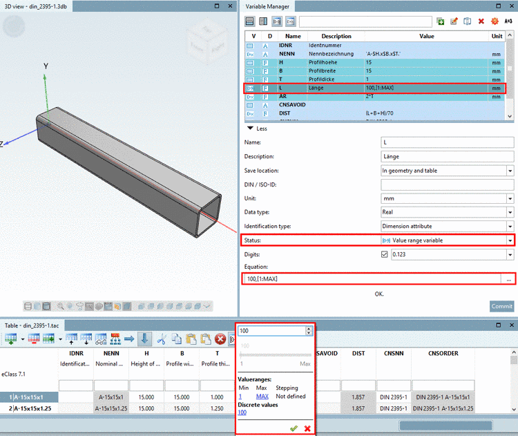 Example: Range from 1 to any value greater than 1 with a default value of 100