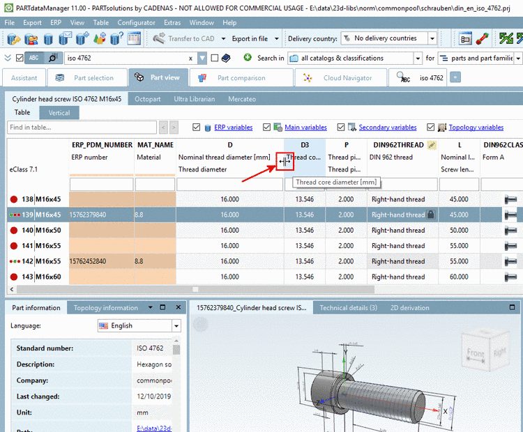 Part view with mode "Vertical"