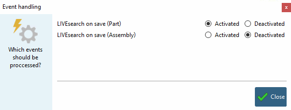 Event handling dialog