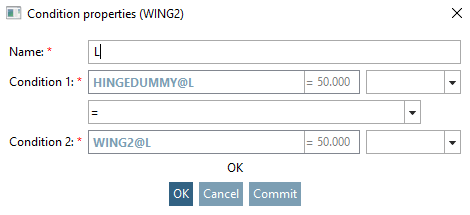 Condition properties window