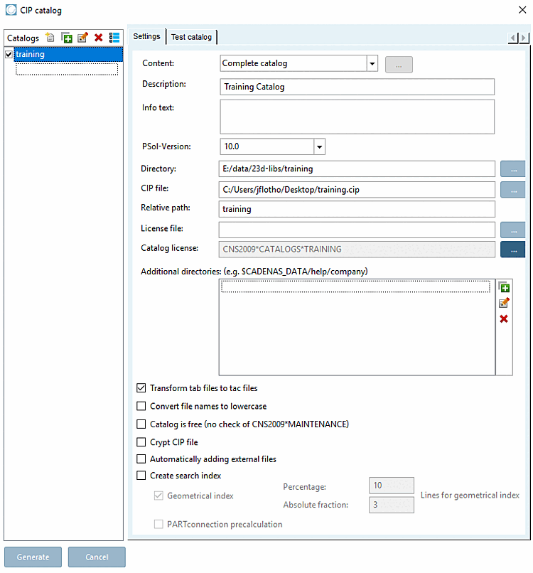 Tip catalogs [CIP catalog] dialog box