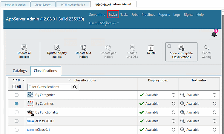 Index > Tabbed page "Classifications"