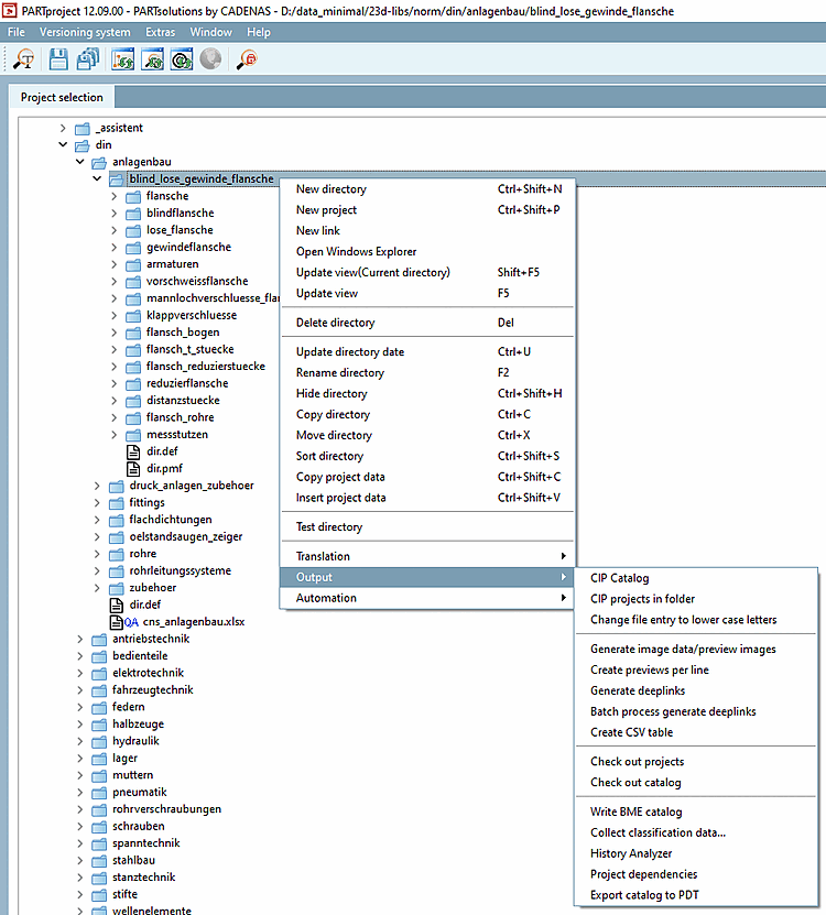 Context menu commands under "Output [Output] "