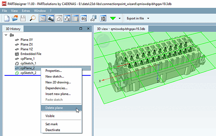 Delete connection points in PARTdesigner