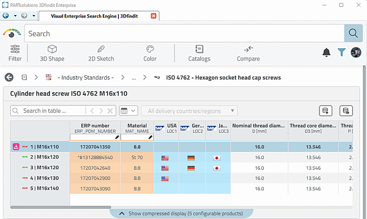 Table with exportable characteristics