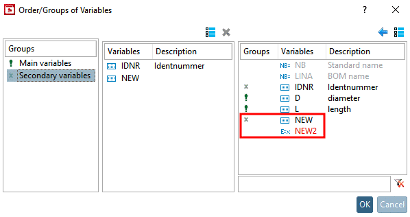 PARTproject -> dialog box "Order/Groups of Variables"
