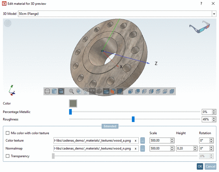 Dialog box "Edit material for 3D preview"