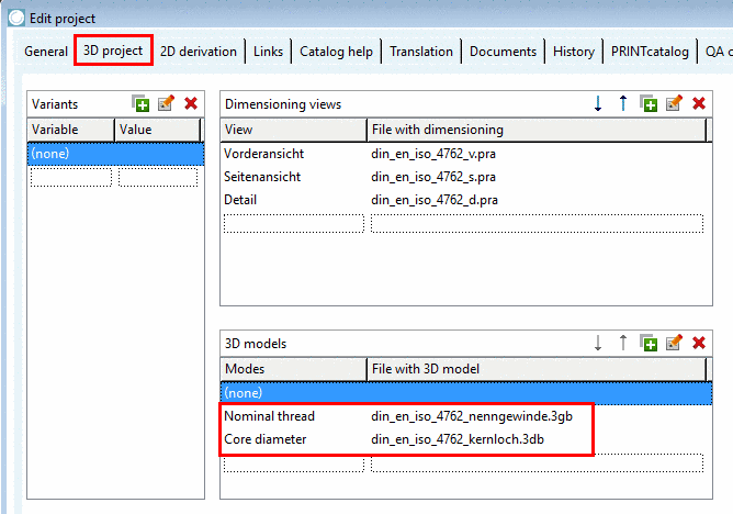 Modes "Nominal thread" and "Core diameter"