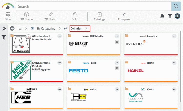 Result after filtering for "Cylinder"