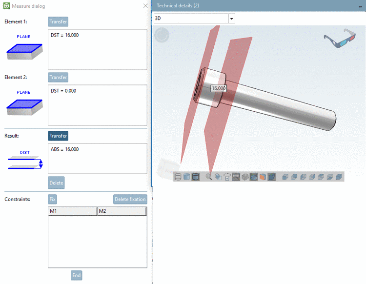 2 parallel planes marked -> ABS = 16.000 transferred