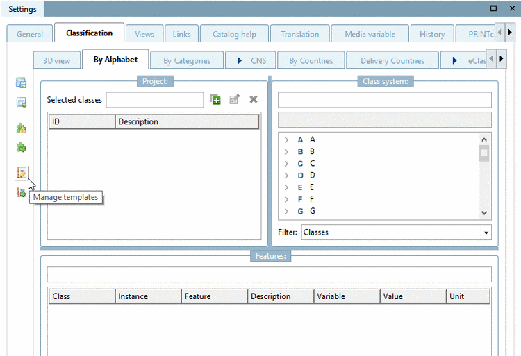 Tabbed page "Classification"