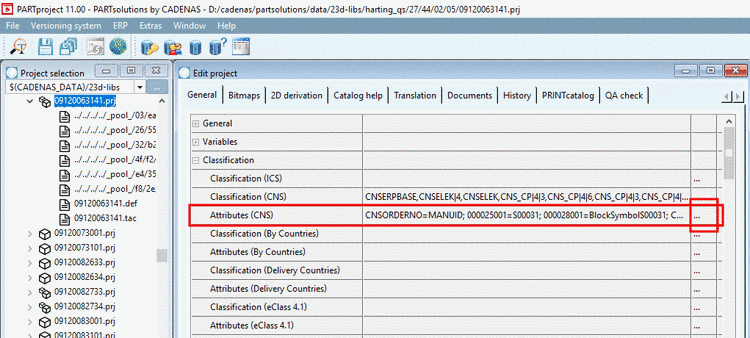 Open the dialog for the specification of class variables