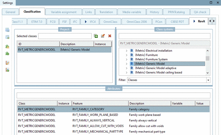 This figure shows the attributes of the Revit class "(Metric) Generic Model"