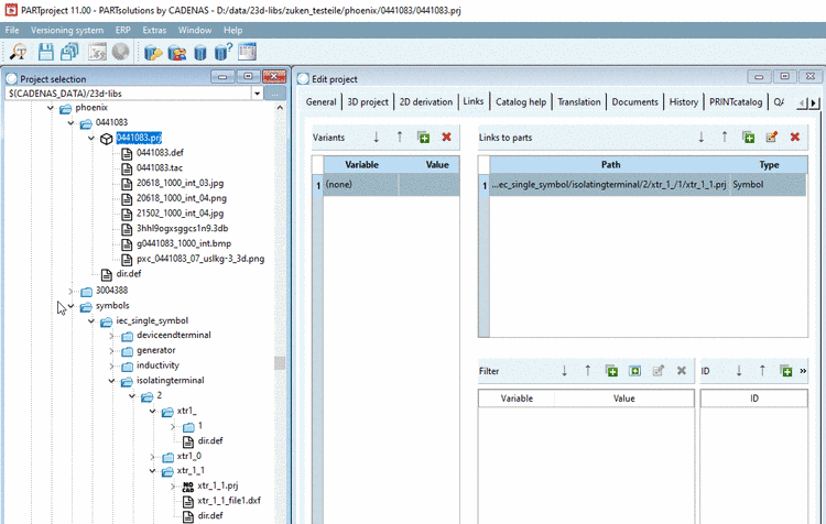 Embedding of symbols: Linking the symbol "xtr1_1.prj"