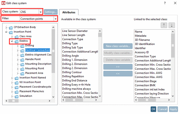Example: Class "Elektro Alignment Coordsys"
