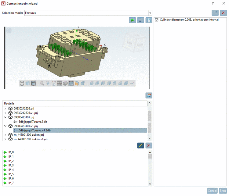 All identical features have been equipped with a connection point.