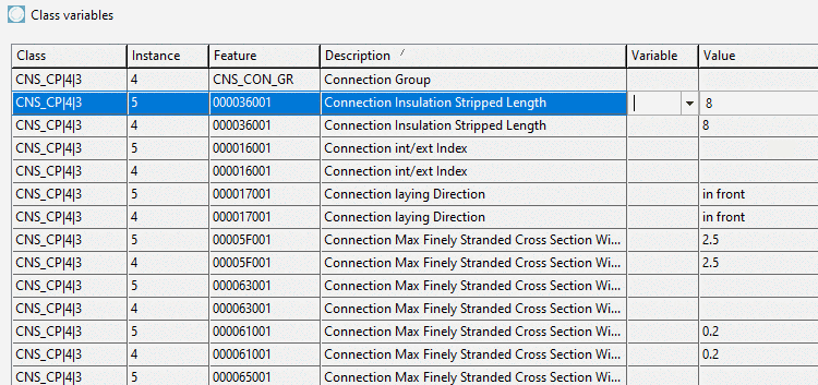 Example: The NX attribute "CUT_BACK_LENGTH" corresponds to the PSOL attribute "000036001" (Connection Insulation Stripped Length)