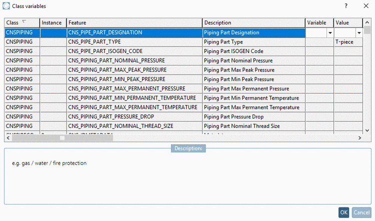 Example: Class "CNSPIPING" -> Feature "CNS_PIPE_PART_TYPE"