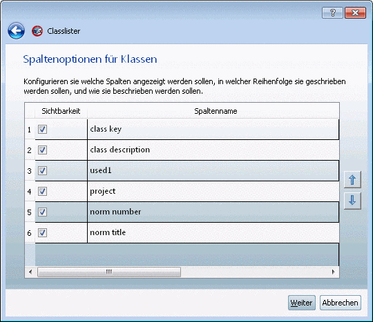 Column options for classes