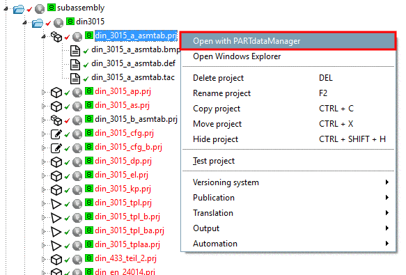 PARTproject: Context menu command "Open with PARTdataManager"