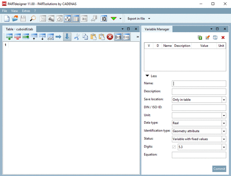 PARTdesigner - Table view