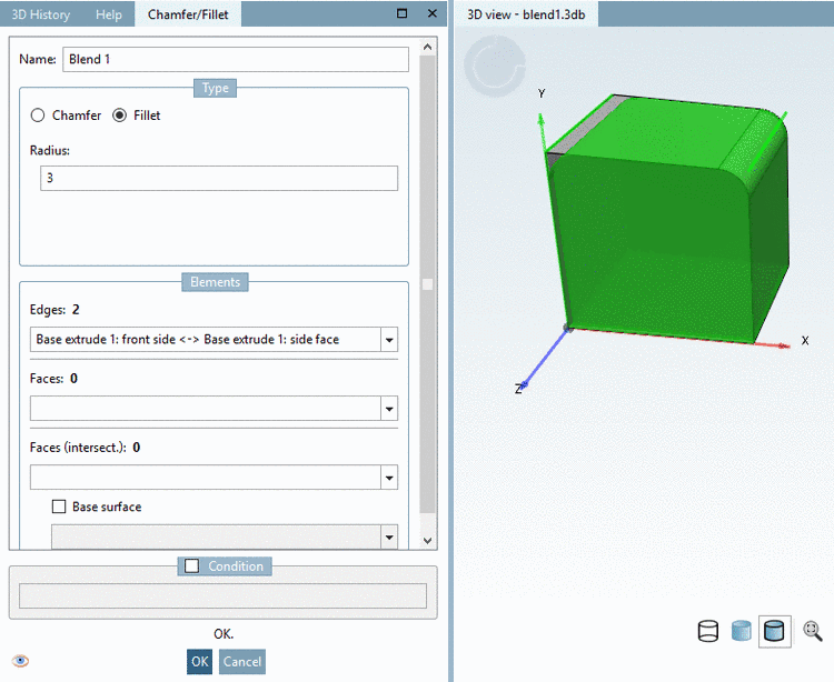Preview with option "Full part": The figure shows the preview of an edge already confirmed and an edge just being edited (editing mode re-opened).